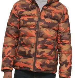Tommy Hilfiger Orange and Brown Camouflage Puffer Jacket XXL New With Tags